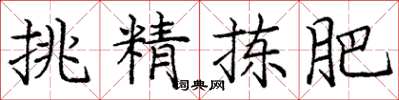 庞中华挑精拣肥楷书怎么写