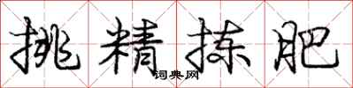 庞中华挑精拣肥行书怎么写