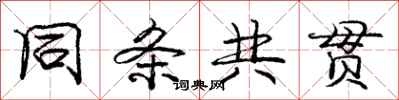 庞中华同条共贯行书怎么写