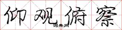 庞中华仰观俯察行书怎么写