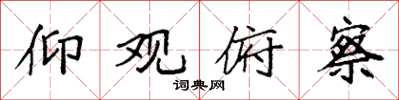 袁强仰观俯察楷书怎么写