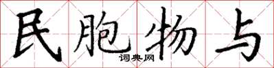 丁谦民胞物与楷书怎么写