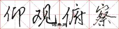 骆恒光仰观俯察行书怎么写