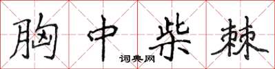 侯登峰胸中柴棘楷书怎么写